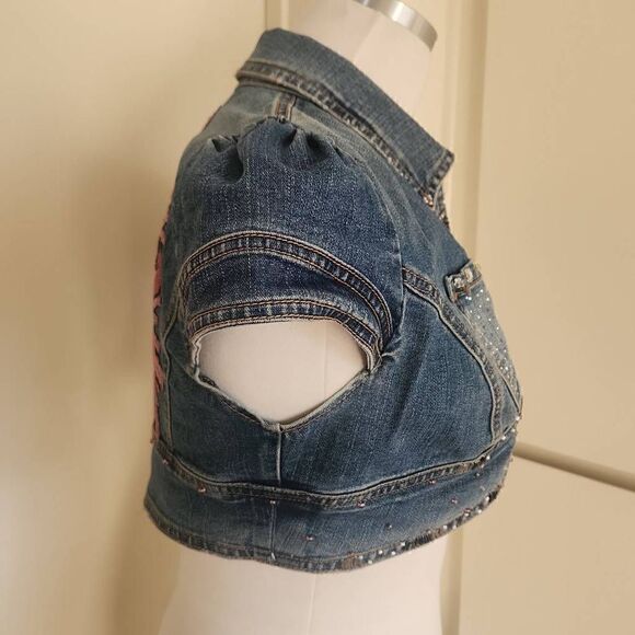 twentyone 21 upcycled Denim Bolero Jacket, Cropped, Embellished, S - Picture 4 of 6